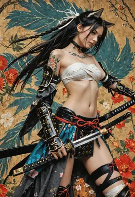 Cat-Eared Samurai Warrior with Katana