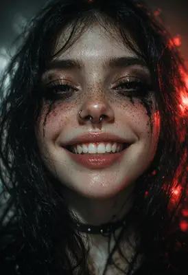 Radiant Smile Through Smudged Dark Makeup