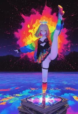 Neon Prism Dancer in Cosmic Void