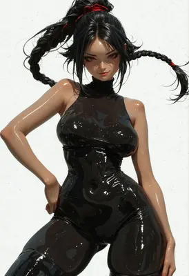 Glossy Black Latex Warrior Girl
