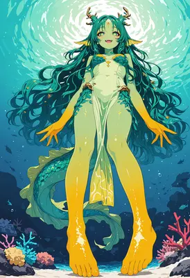 Radiant Dragon Mermaid in Deep Waters