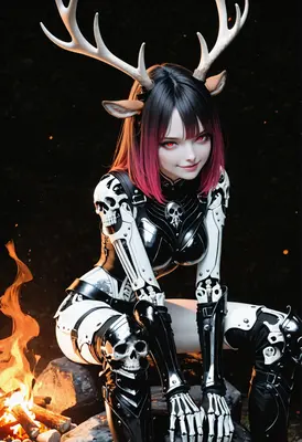 Dark Fantasy Deer Girl with Skulls