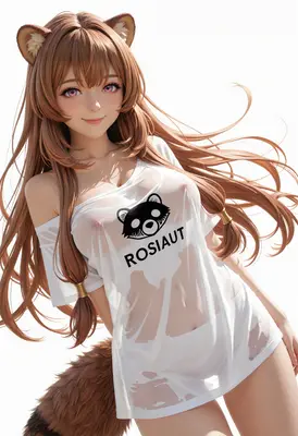 Cute Raccoon Girl in Wet Shirt