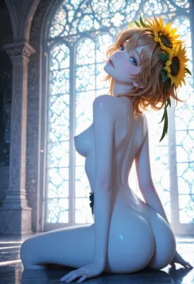 Sunlit Nude Muse with Sunflowers