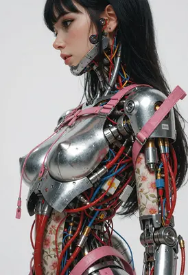 Cyborg Beauty with Floral Synthetic Skin
