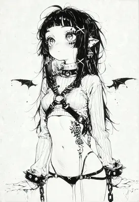 Monochrome Demon Girl in Gothic Harness