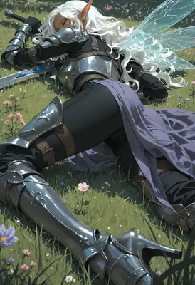 Resting Faerie Knight in the Meadow