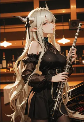 Elegant Demon Musician with Oboe