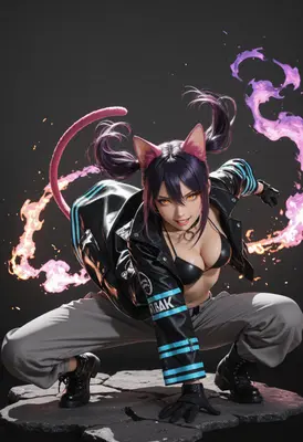 Fiery Cat Girl Urban Warrior