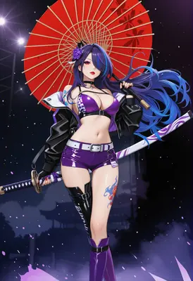 Purple Haired Swordswoman with Parasol