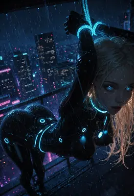 Cybernetic Captive in Neon Rain