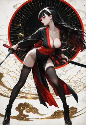 Warrior Maiden in Black and Crimson
