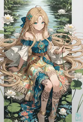 Serene Maiden Amidst the Lotus Pond