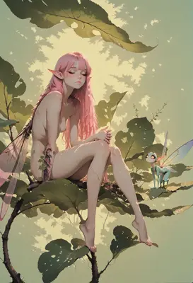 Serene Fairy Resting Upon A Branch