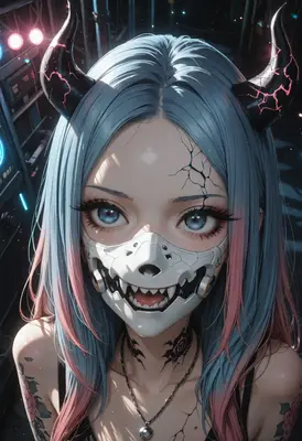 Cybernetic Demon Girl With Mask