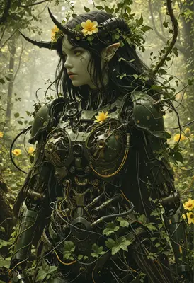 Cyborg Druid in Enchanted Forest