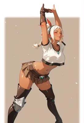 Cheerful Elf Stretching After Battle