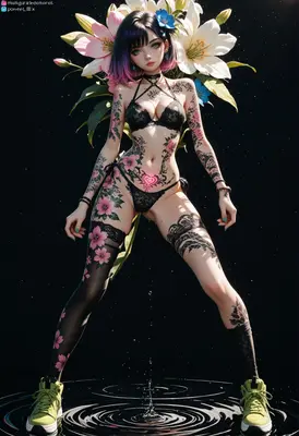 Floral Tattooed Beauty in Water