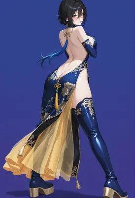 Elegant Midnight Blue Floral Qipao