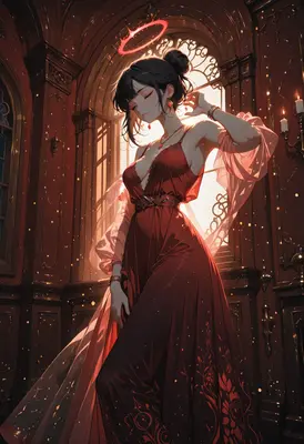 Ethereal Angel in Crimson Silk