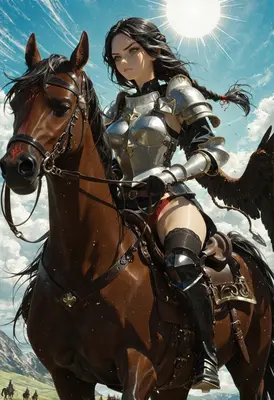 Winged Valkyrie Riding Into Battle
