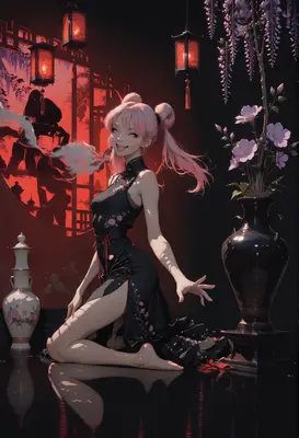 Playful Pink Haired Girl in Cheongsam