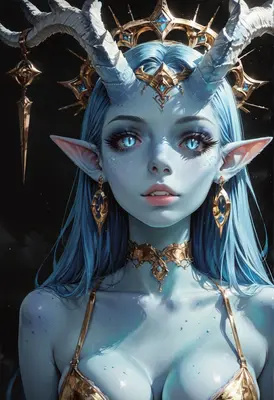Celestial Blue Horned Fantasy Maiden