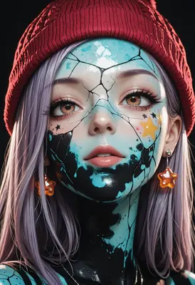 Girl with Cracked Porcelain Star Makeup