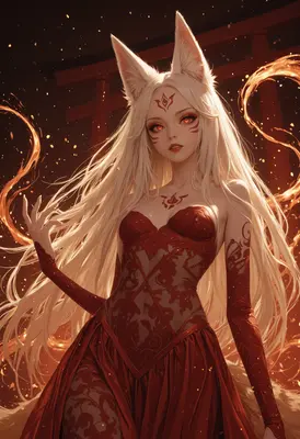 Ethereal Kitsune Spirit in Crimson
