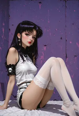Gothic Punk Girl Against Purple Wall