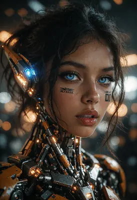 Cybernetic Beauty with Glowing Blue Eyes