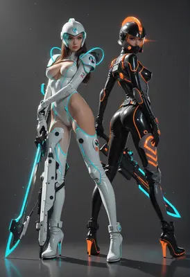 Dual Cybernetic Warriors in High Tech Armor