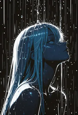 Melancholy Girl Standing in the Rain