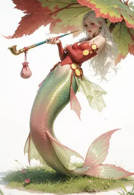 Elegant Mermaid with Autumn Leaf Parasol