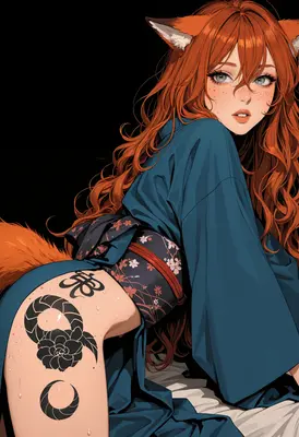 Fox Girl with Floral Ink