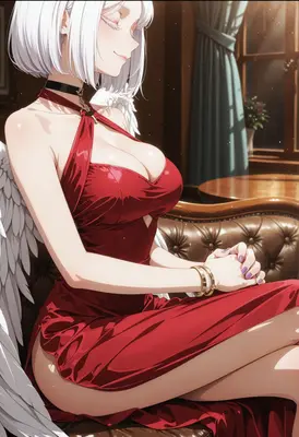 Elegant Angel in Red Dress