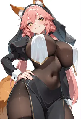 Playful Fox Girl in Nun Habit