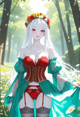 White Haired Maiden in Floral Forest