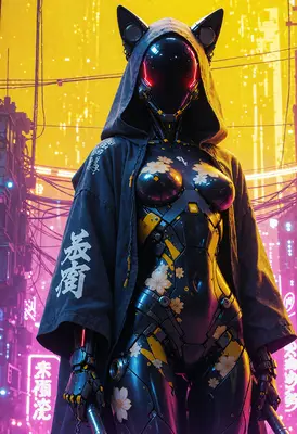 Cybernetic Cat Girl in Neon City