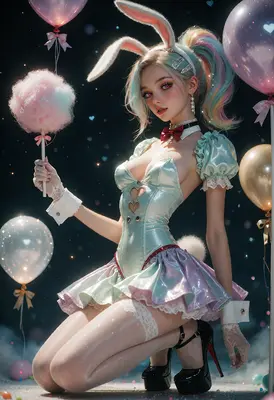 Pastel Bunny Girl with Cotton Candy