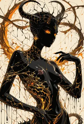 Ethereal Obsidian Succubus with Golden Veins