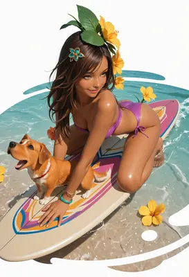Summer Surfer Girl and Her Dog