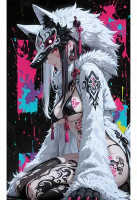 Neon Kitsune in Fur Coat