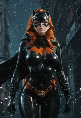Batgirl Standing in the Snowy Night