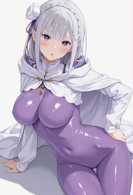Emilia in a Shiny Purple Bodysuit