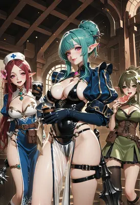 Fantasy Tavern Adventurers Enjoying Meals