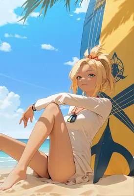 Blonde Surfer Resting On The Beach