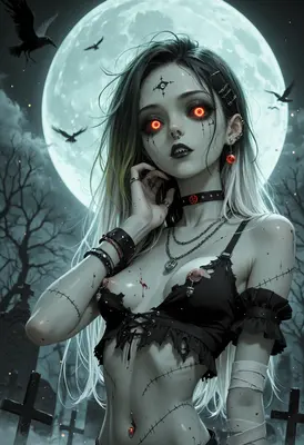 Gothic Doll Under The Pale Moon
