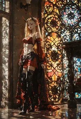 Demon Priestess in Stained Glass Light