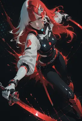 Cybernetic Warrior With Crimson Blade